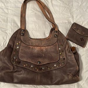Patricia Nash leather hobo bag & wallet- sold as a set. Color is greenish gray.